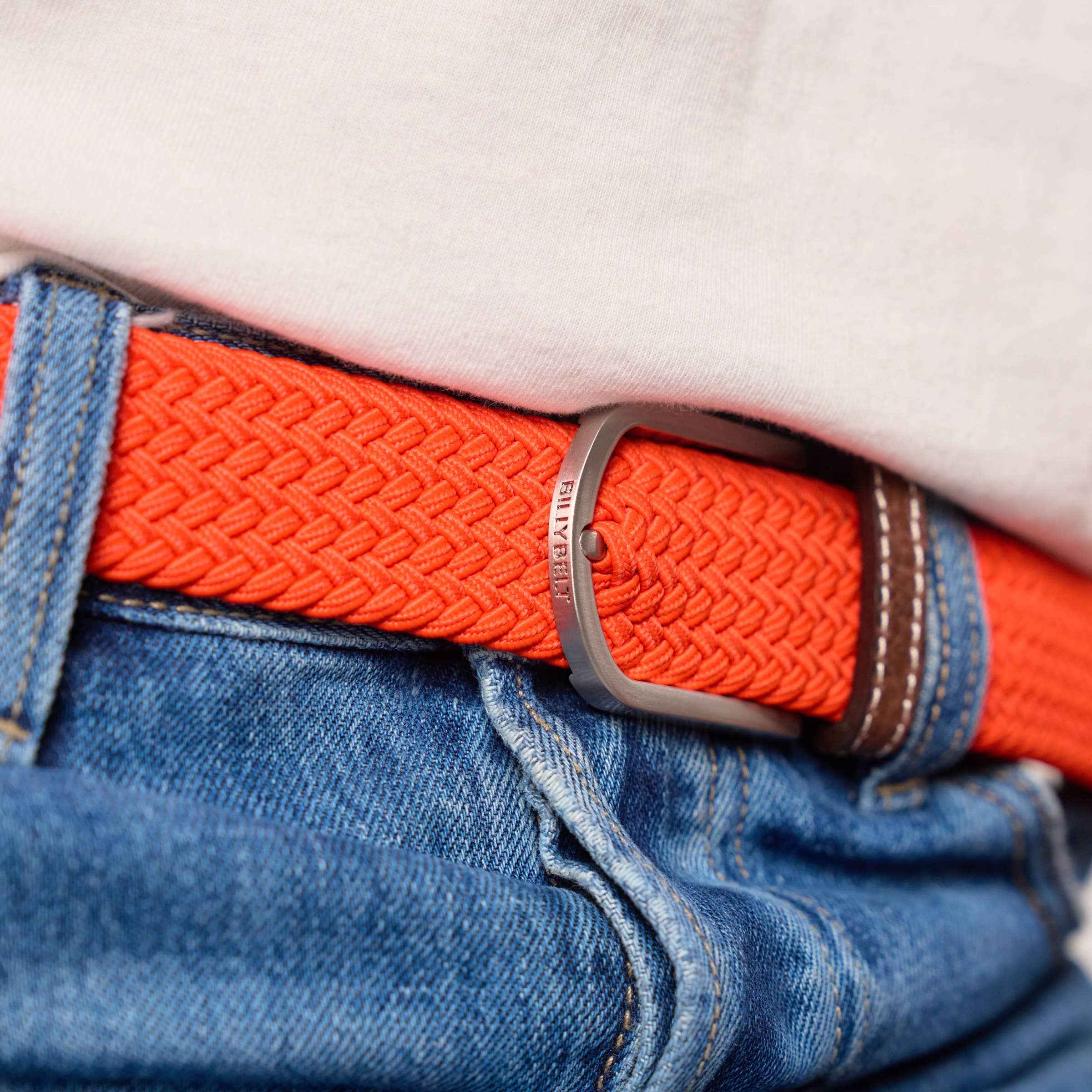Solid elastic braided belt - Ercolano orange BILLYBELT