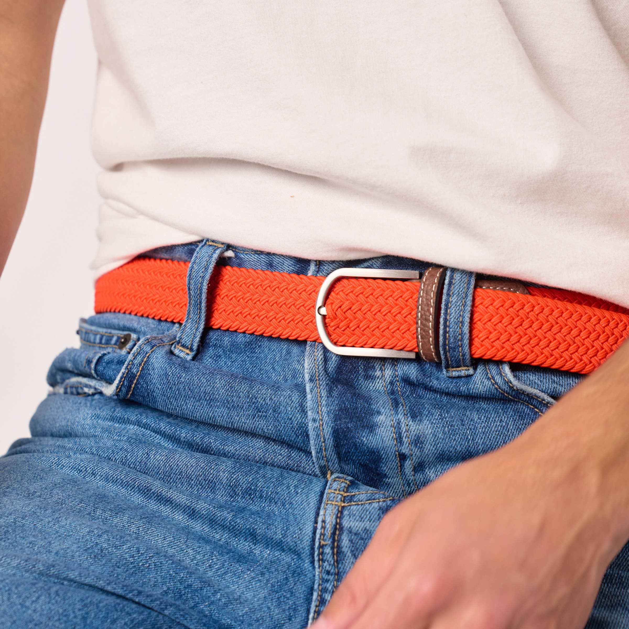 Solid elastic braided belt - Ercolano orange BILLYBELT