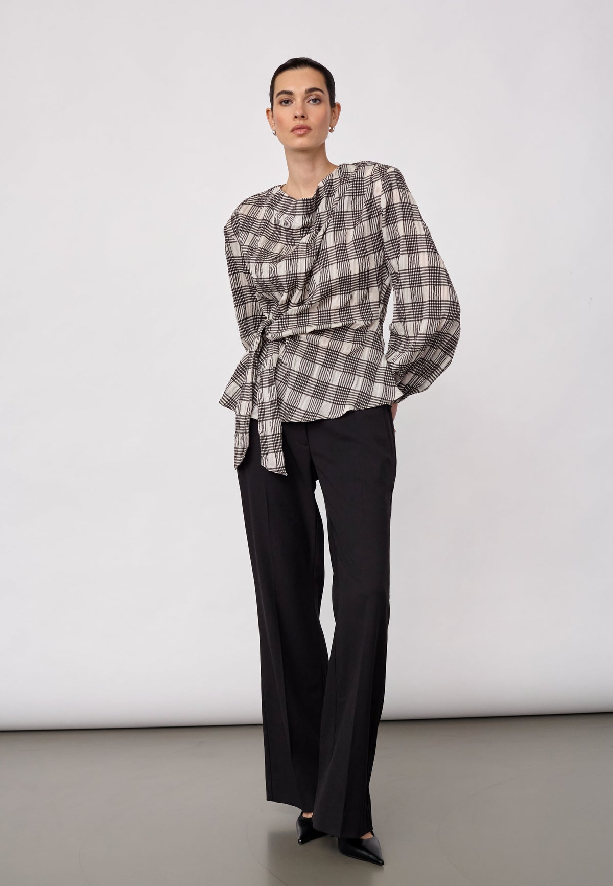 Co'couture ChandlerCC Check Tie Blouse, väriltään Bone