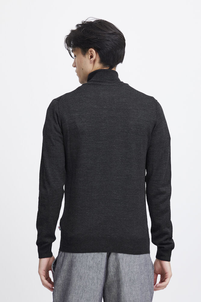 Casual Friday CFKONRAD merinovillasekoitteinen rullakaulusneule miehille, väri Dark Grey Melange, kuva 3 - RAGS Oulu