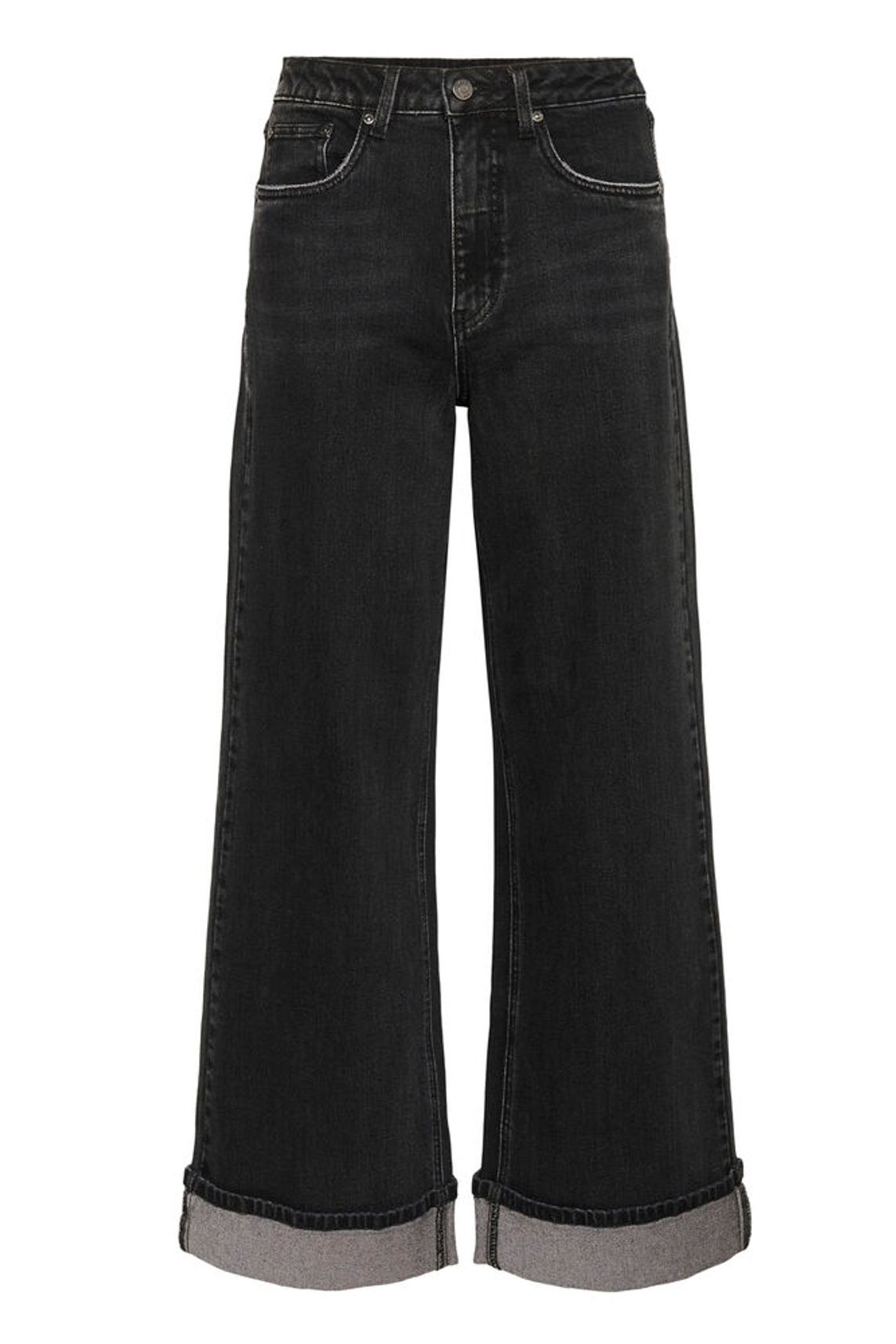 GZsara HW wide jeans - Washed Dark black Gestuz