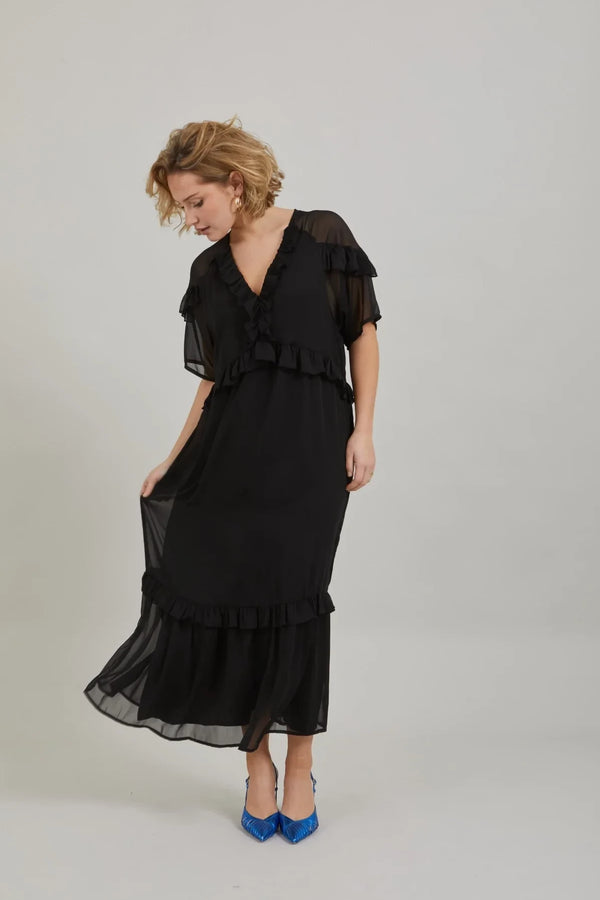Long Dress With Frills Black