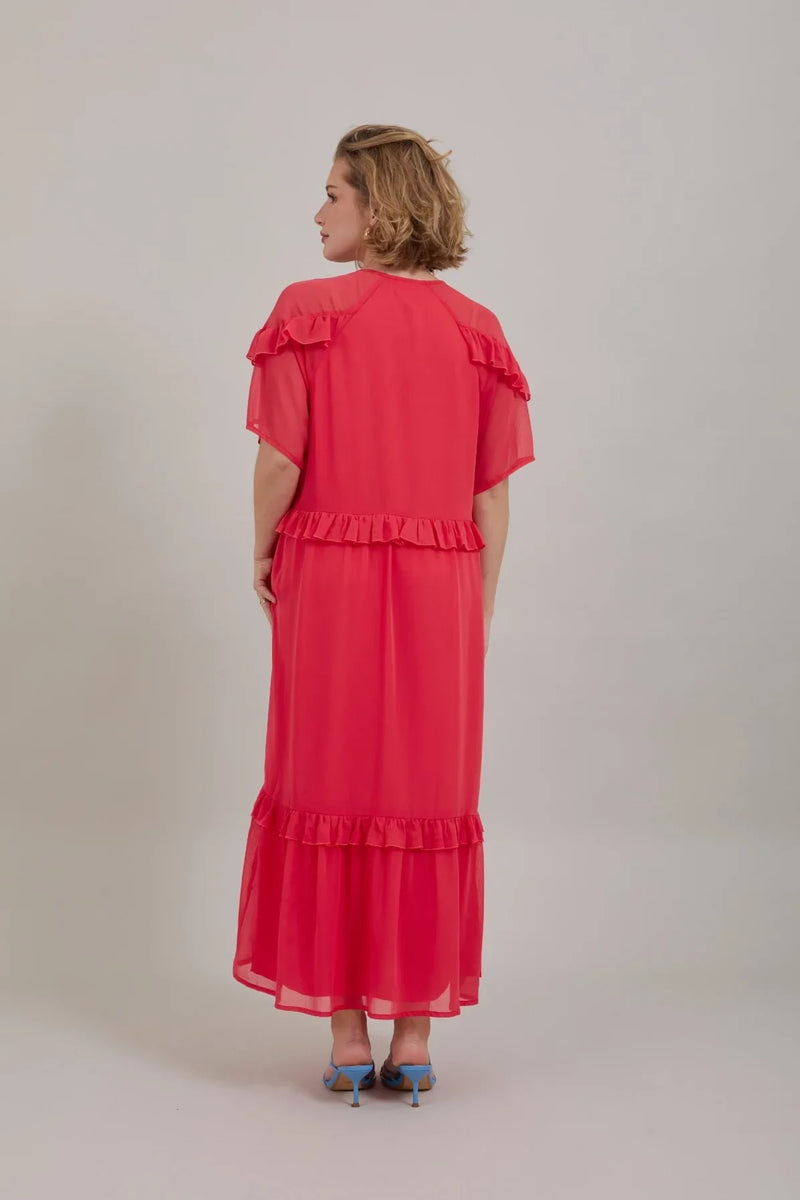 Long Dress With Frills Coral Pink