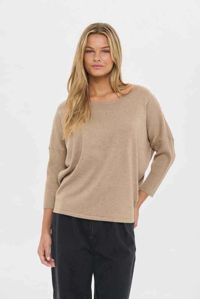MilaSZ R-Neck Pullover - Amphora Melange Brown Saint Tropez