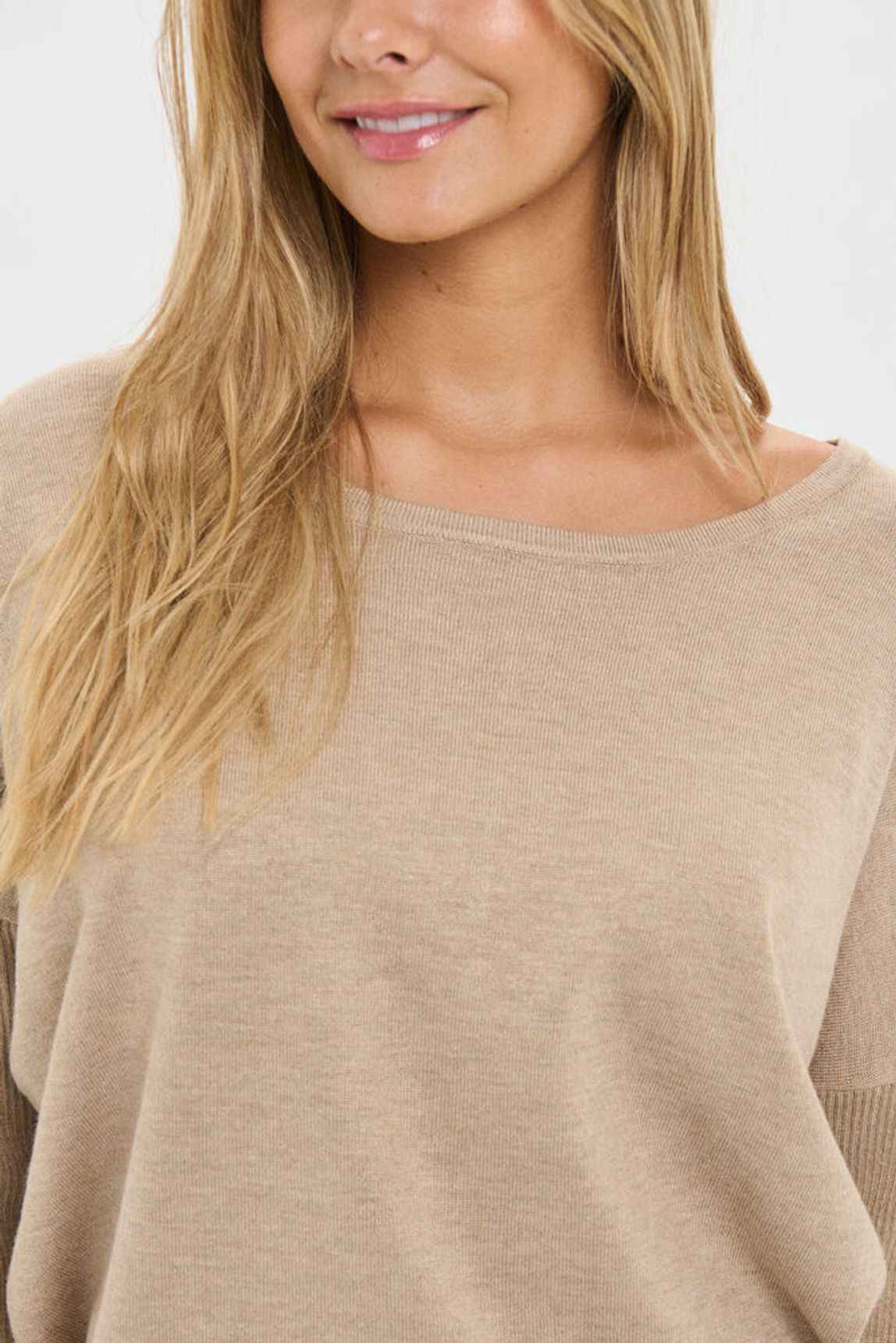 MilaSZ R-Neck Pullover - Amphora Melange Brown Saint Tropez