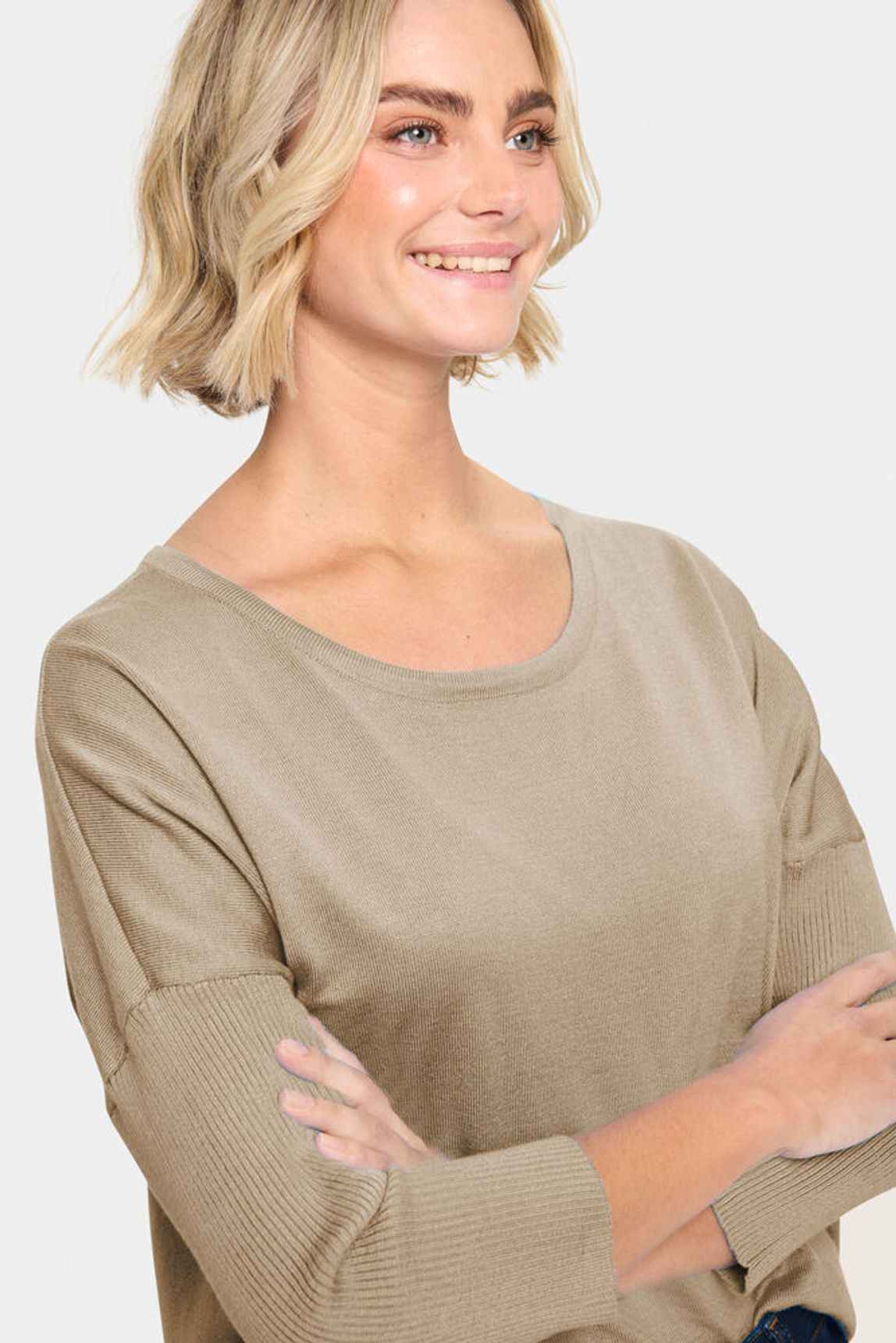 MilaSZ R-Neck Pullover - Plaza Taupe Mel Saint Tropez