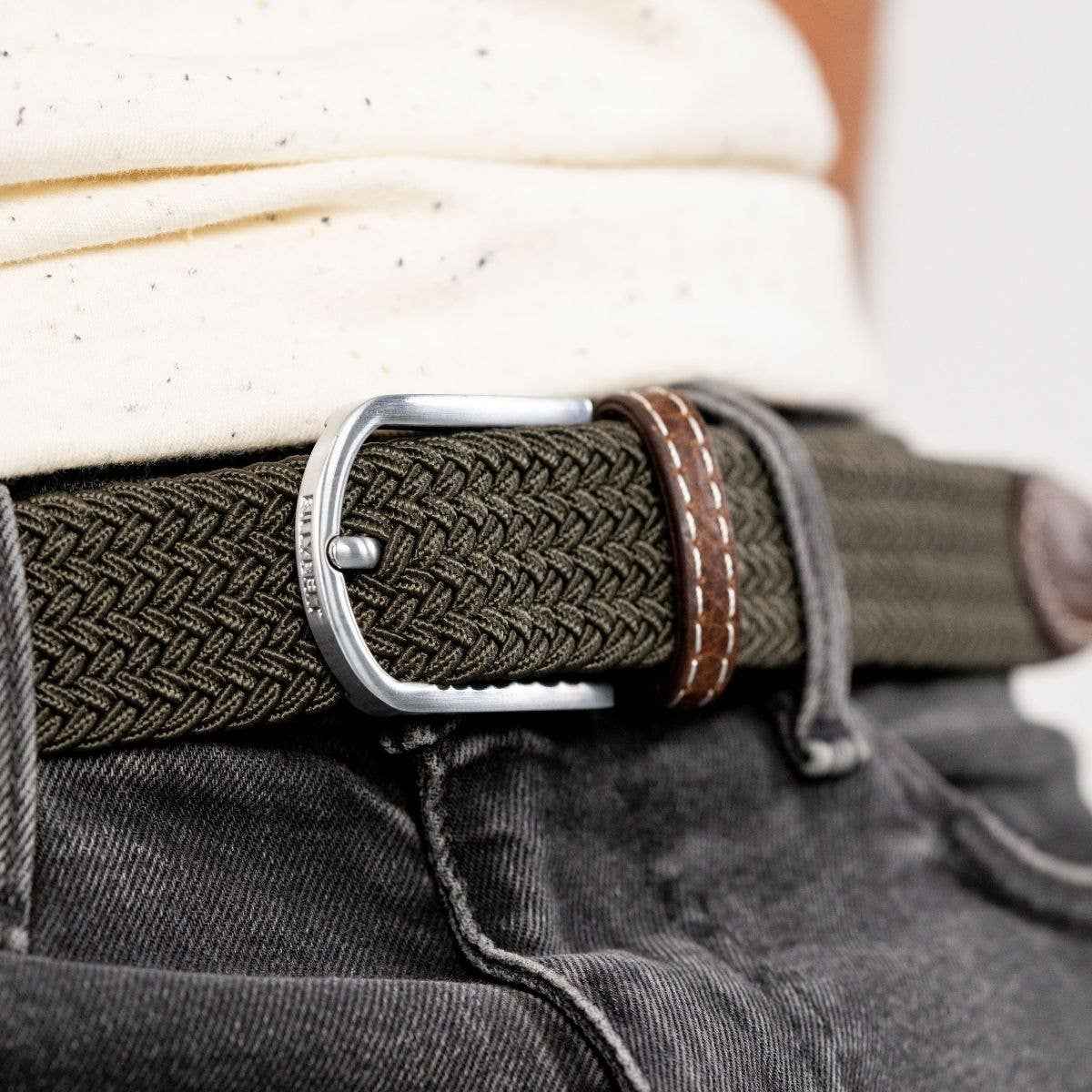 Elastic Braided Belt Khaki Green BILLYBELT