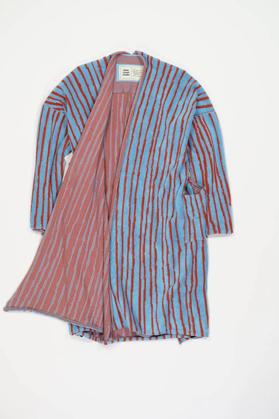 Knitted Bathrobe | Sky & Brick | Stripe towel.studio