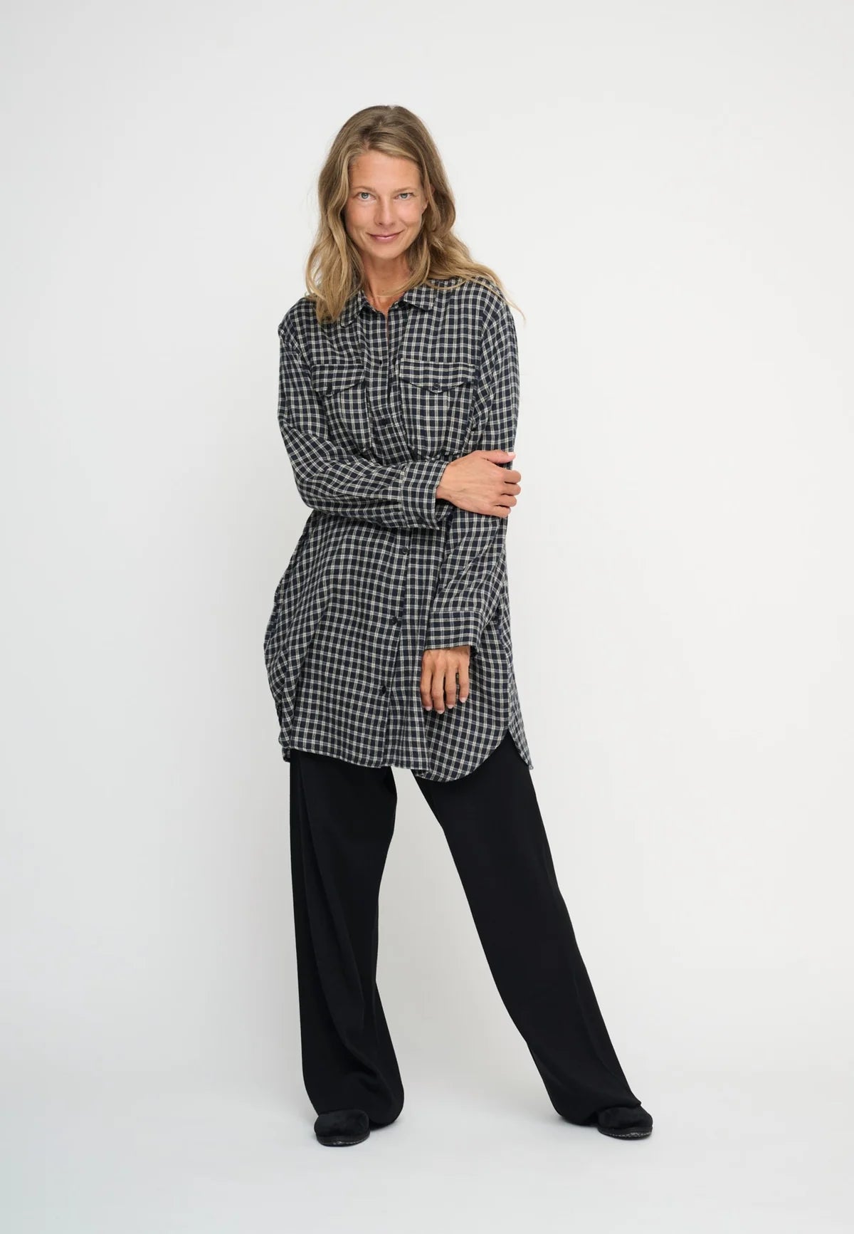 Kaia Shirt Check - Sand / Dark Navy moshi moshi mind