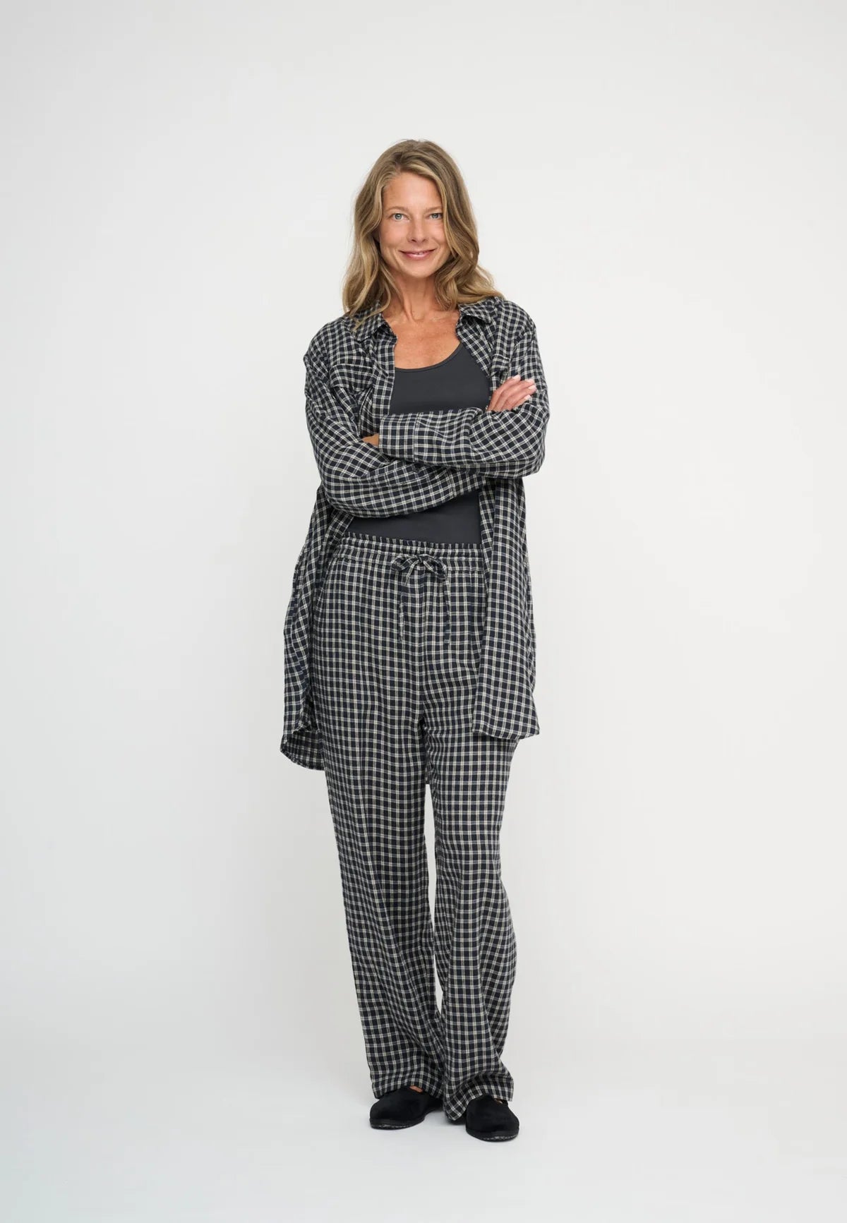 Moon Pants Check - Sand / Dark Navy moshi moshi mind