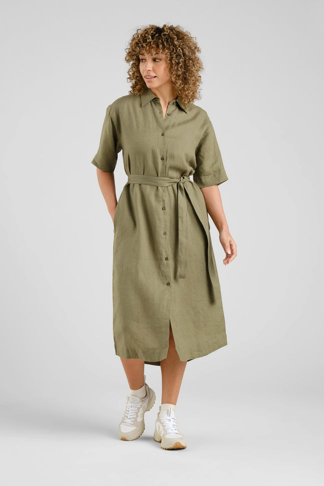 Shirt Dress Ripa Linen Leaf Green Dedicated