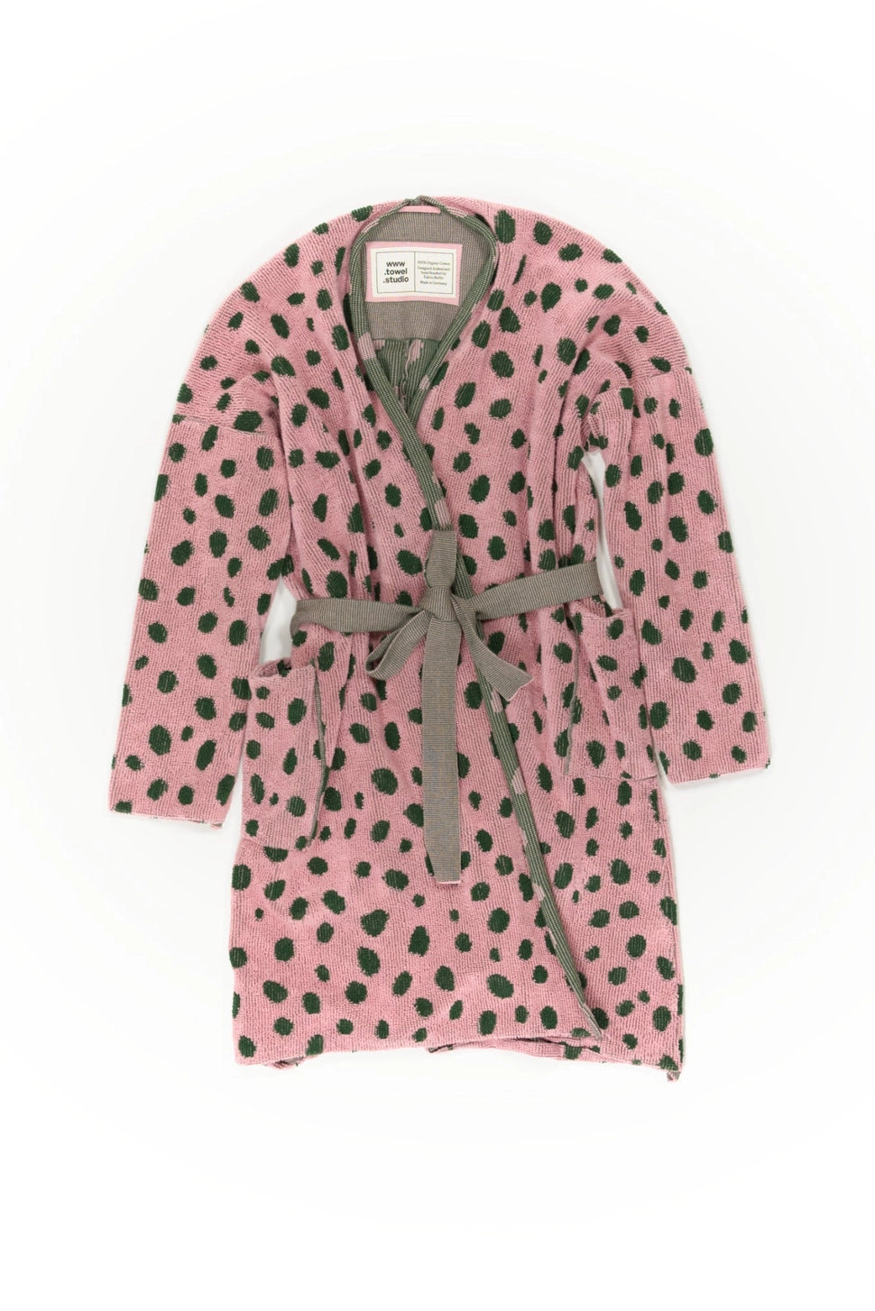 Knitted Bathrobe | Pink & Green | Pebbles towel.studio