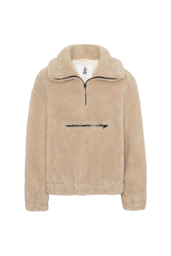 Gigi Zipper Wool Pullover Beige