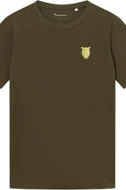 Owl Chest Embroidery T-Shirt Dark Olive