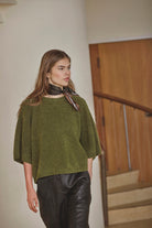 KailaCC SS Knit - lyhythihainen neulepusero, oliivinvihreä - Co'couture
