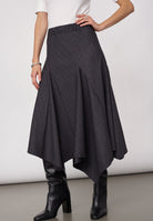 Co'couture EloraCC Check Asym Skirt, väriltään Dark Grey