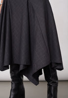 Co'couture EloraCC Check Asym Skirt, väriltään Dark Grey
