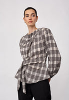Co'couture ChandlerCC Check Tie Blouse, väriltään Bone