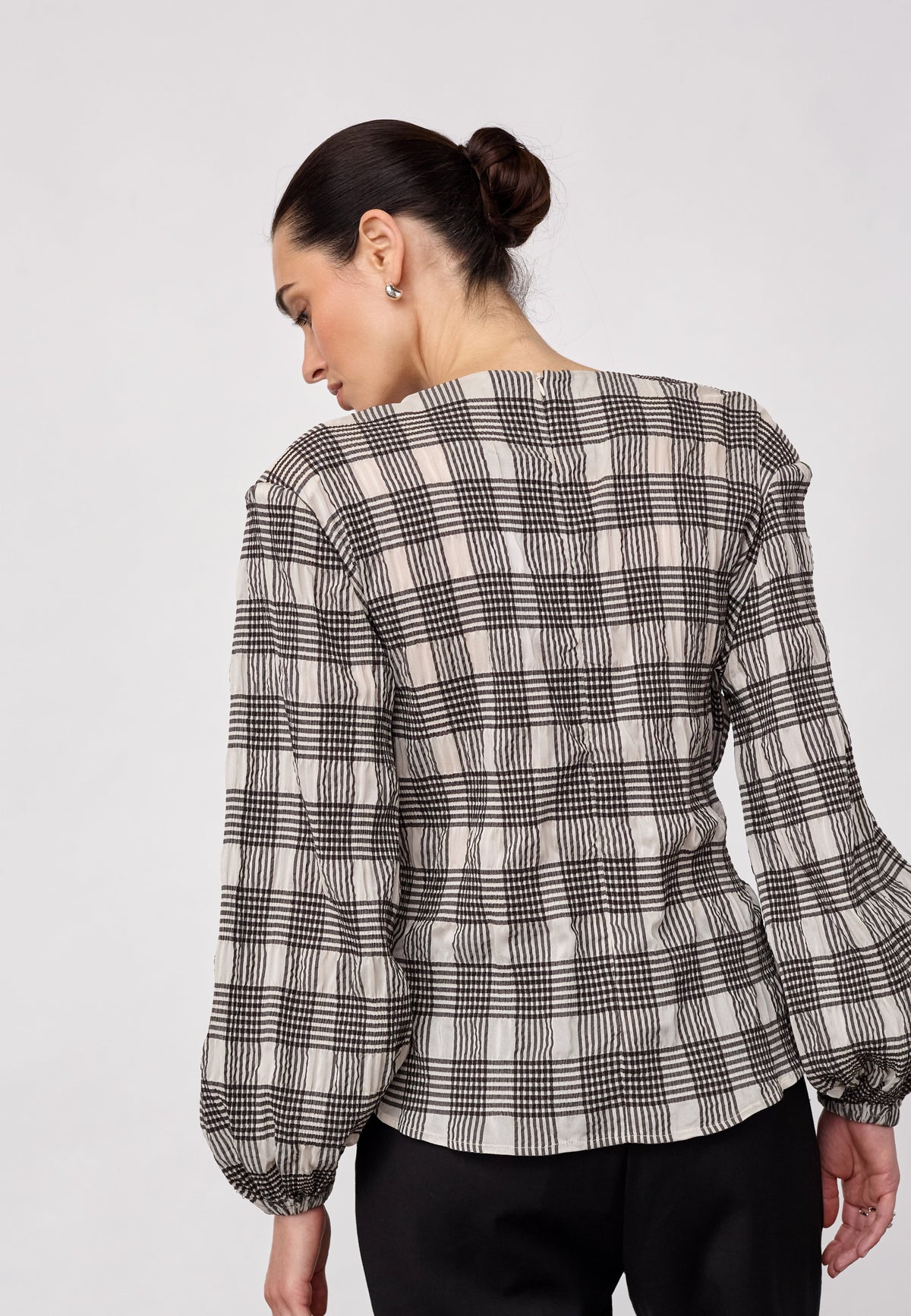 Co'couture ChandlerCC Check Tie Blouse, väriltään Bone