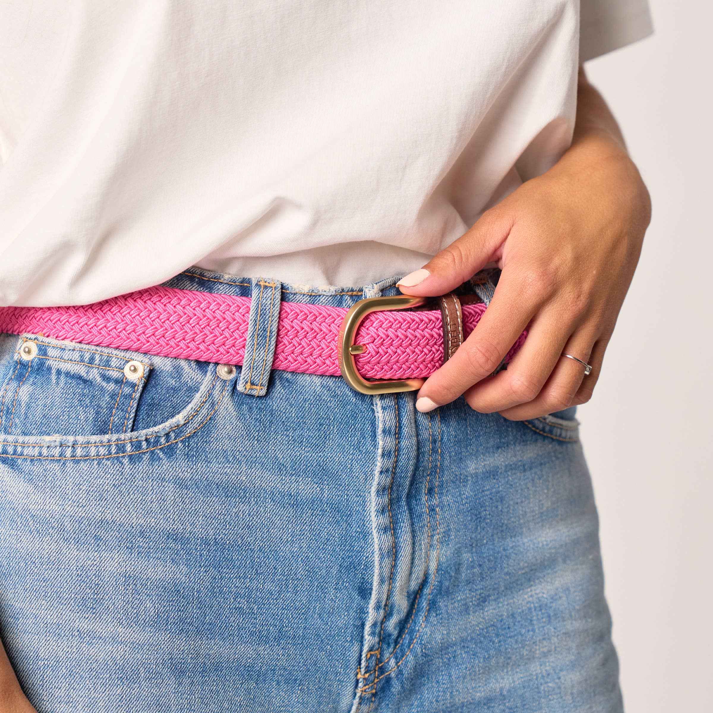 Women's Solid Elastic Braided Belt - Pink BILLYBELT