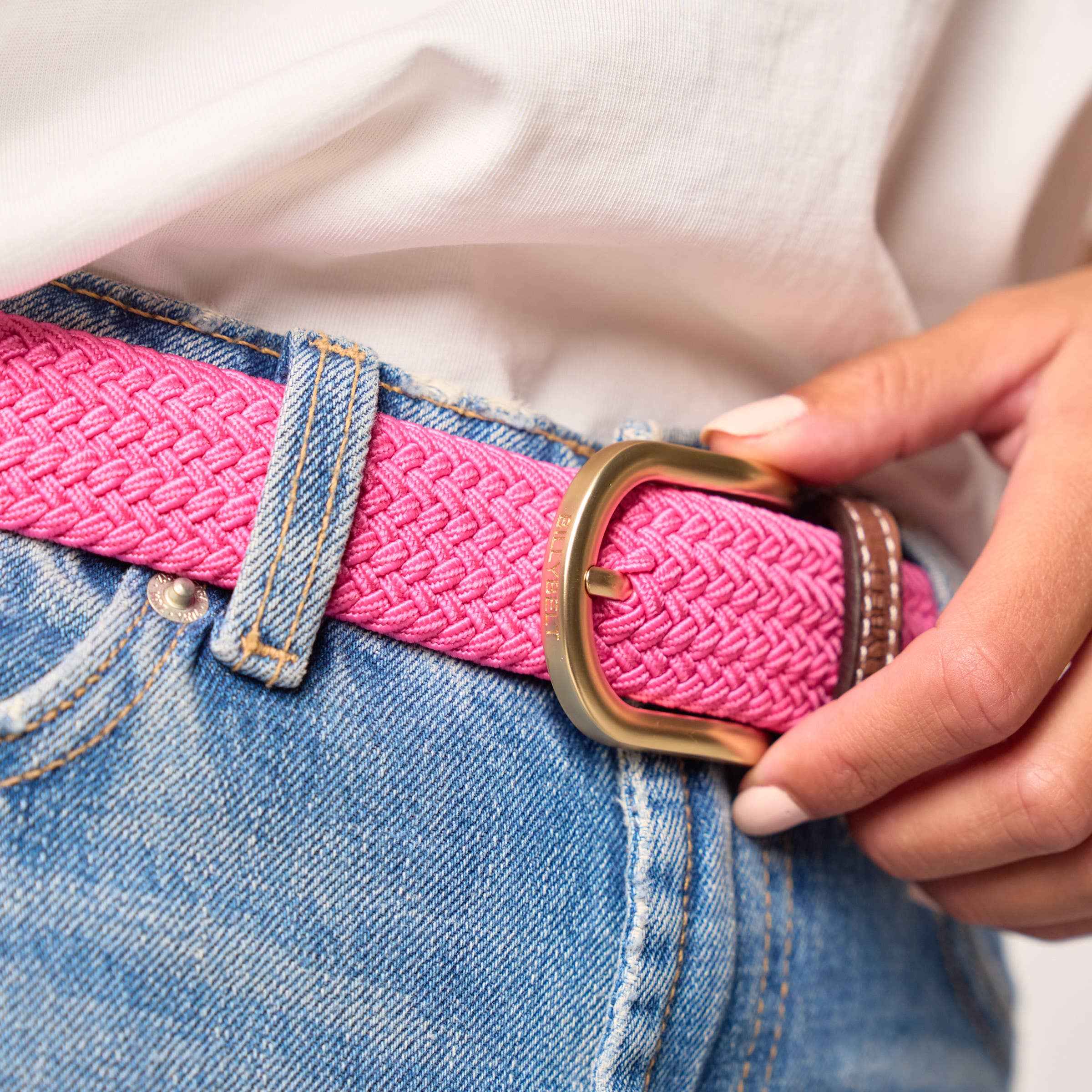 Women's Solid Elastic Braided Belt - Pink BILLYBELT