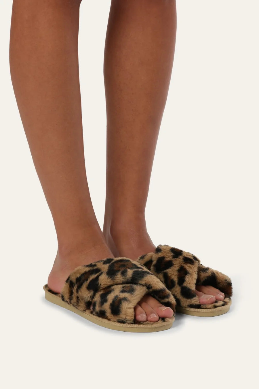 Lou Faux Fur Slippers Brown Leo Americandreams