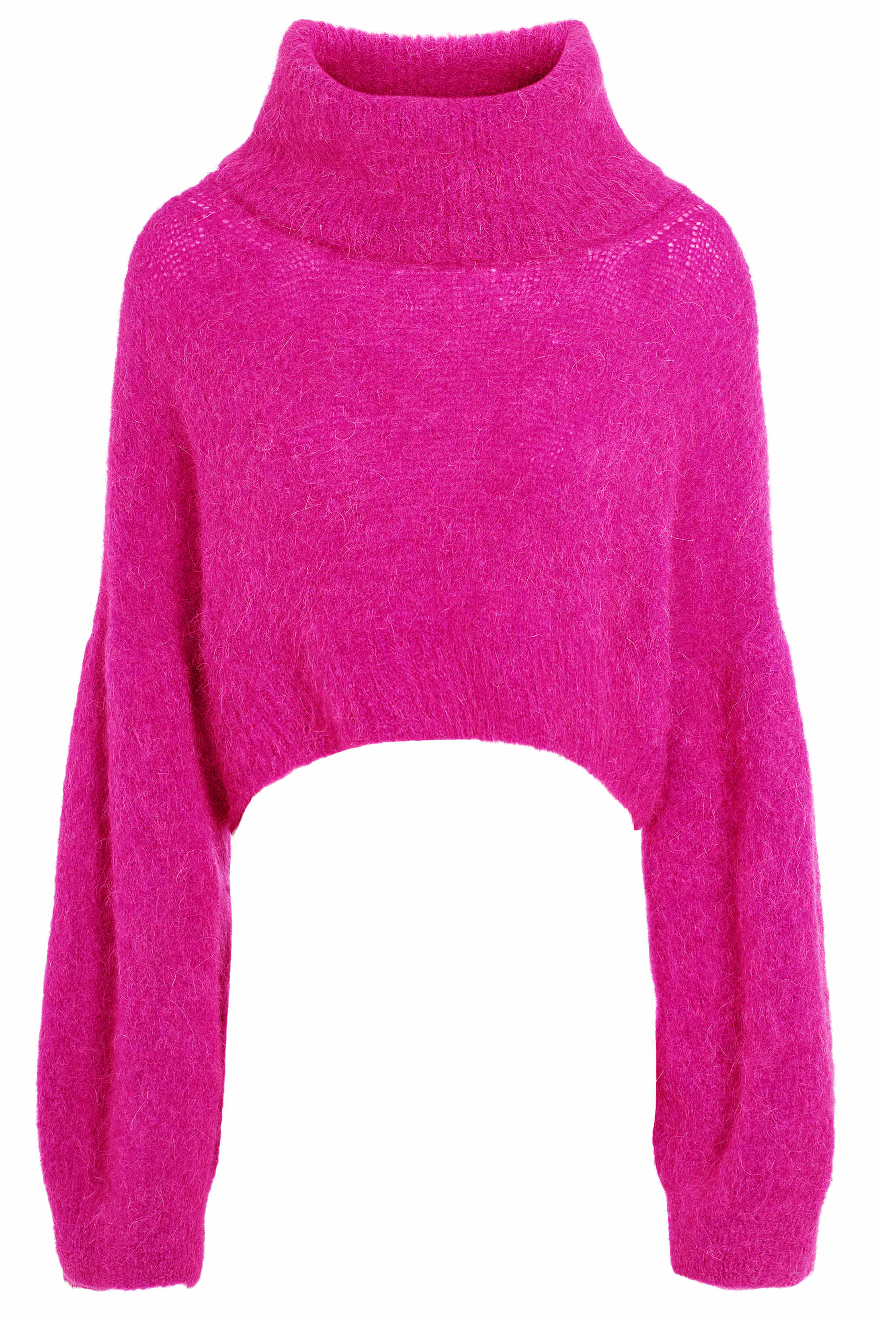 Andrea Rollneck Cropped Alpaca Pullover - Neon Pink Americandreams