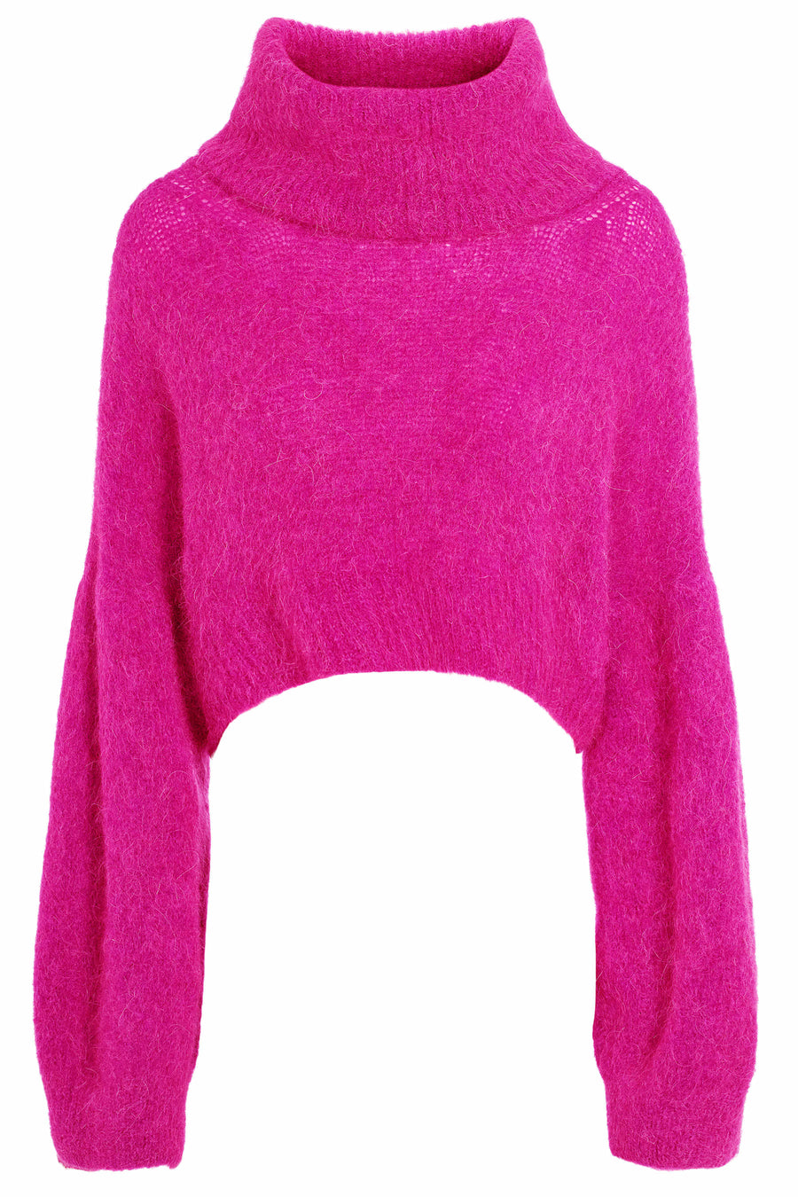 Andrea Rollneck Cropped Alpaca Pullover - Neon Pink Americandreams