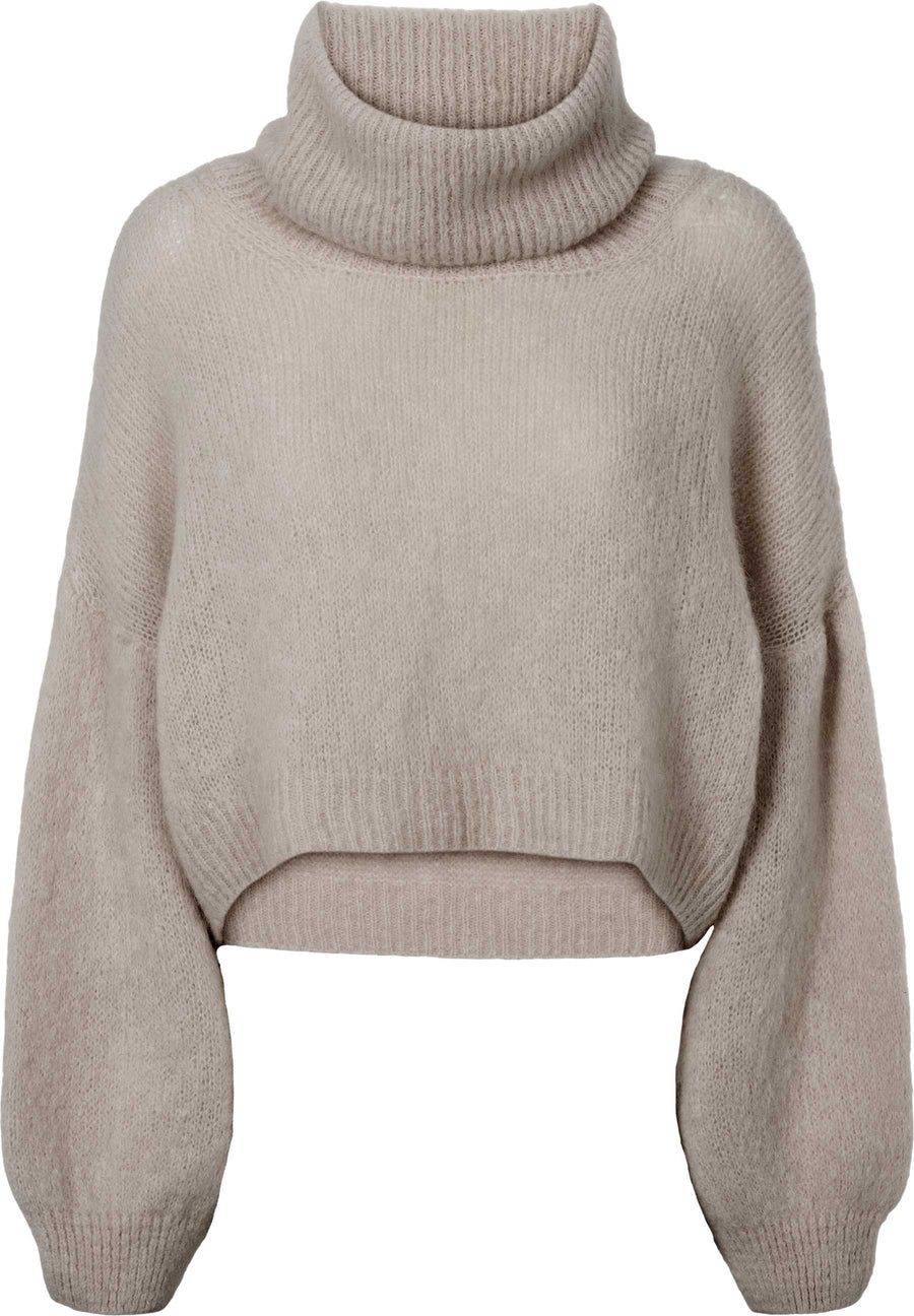 Andrea Rollneck Cropped Alpaca Pullover - Light Taupe Americandreams