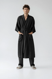 Black Linen Summer Bathrobe Linen Tales