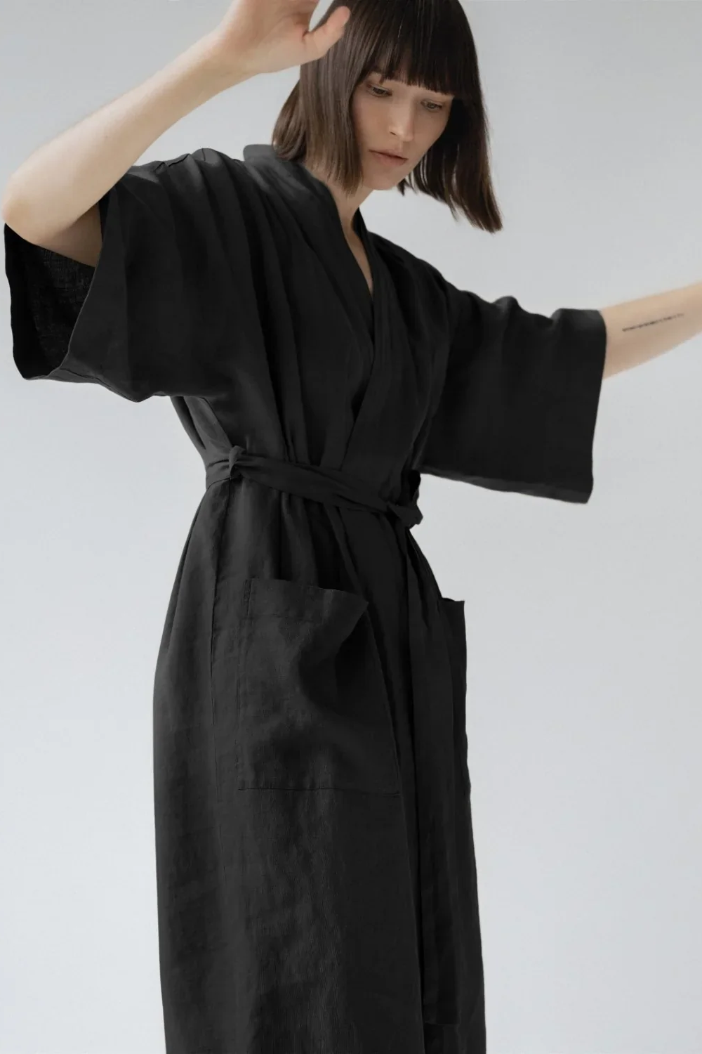 Black Linen Summer Bathrobe