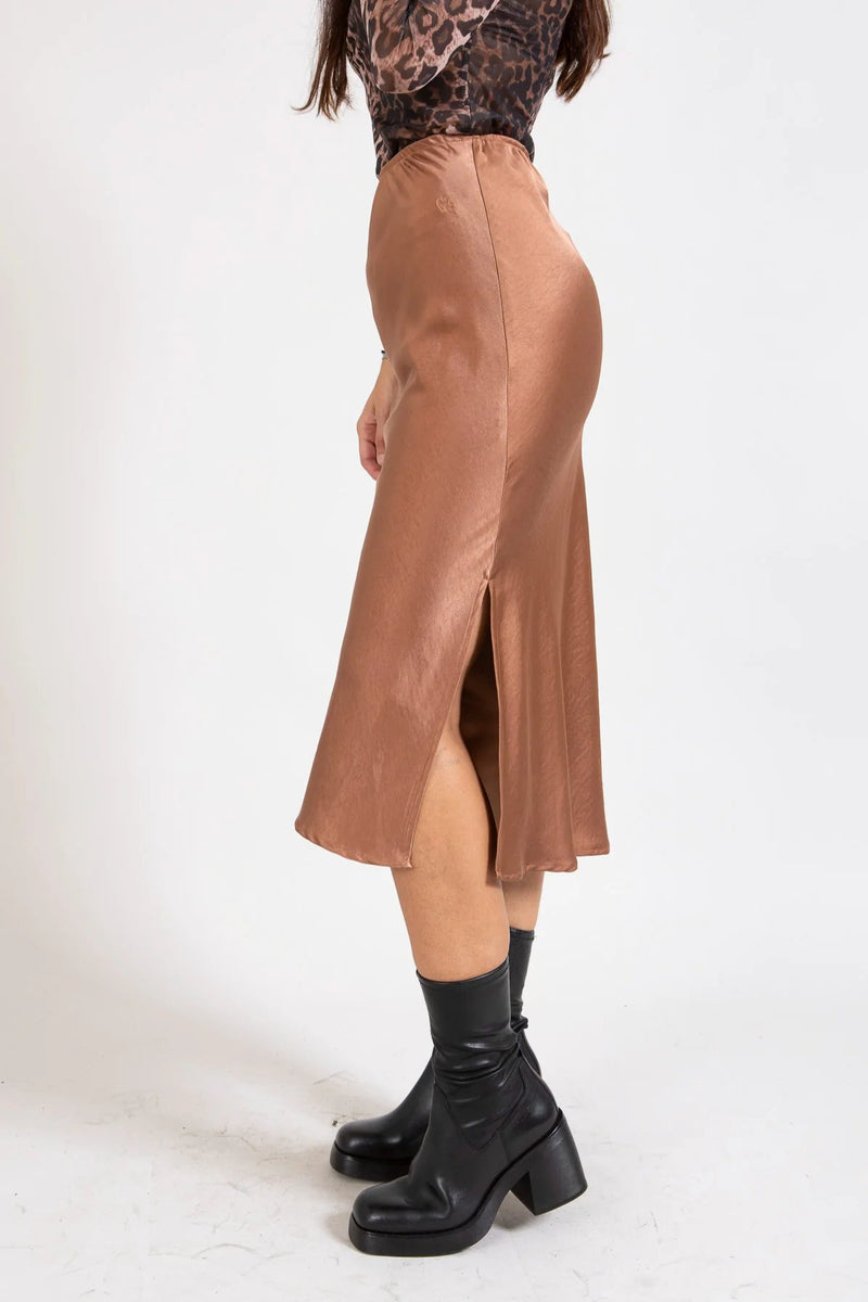 Skyler Mid Lenght Skirt (Metallic Brown)