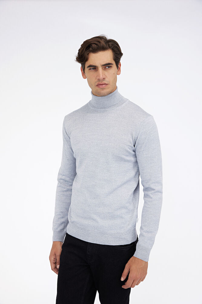 Casual Friday CFKONRAD merinovillasekoitteinen rullakaulusneule miehille, väri Light Grey Melange - RAGS Oulu