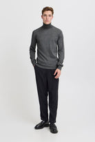 Casual Friday CFKONRAD merinovillasekoitteinen rullakaulusneule miehille, väri Pewter Mix - RAGS Oulu