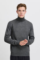 Casual Friday CFKONRAD merinovillasekoitteinen rullakaulusneule miehille, väri Pewter Mix, kuva 2 - RAGS Oulu