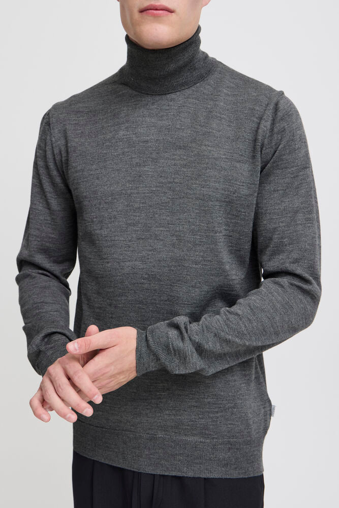 Casual Friday CFKONRAD merinovillasekoitteinen rullakaulusneule miehille, väri Pewter Mix, kuva 4 - RAGS Oulu