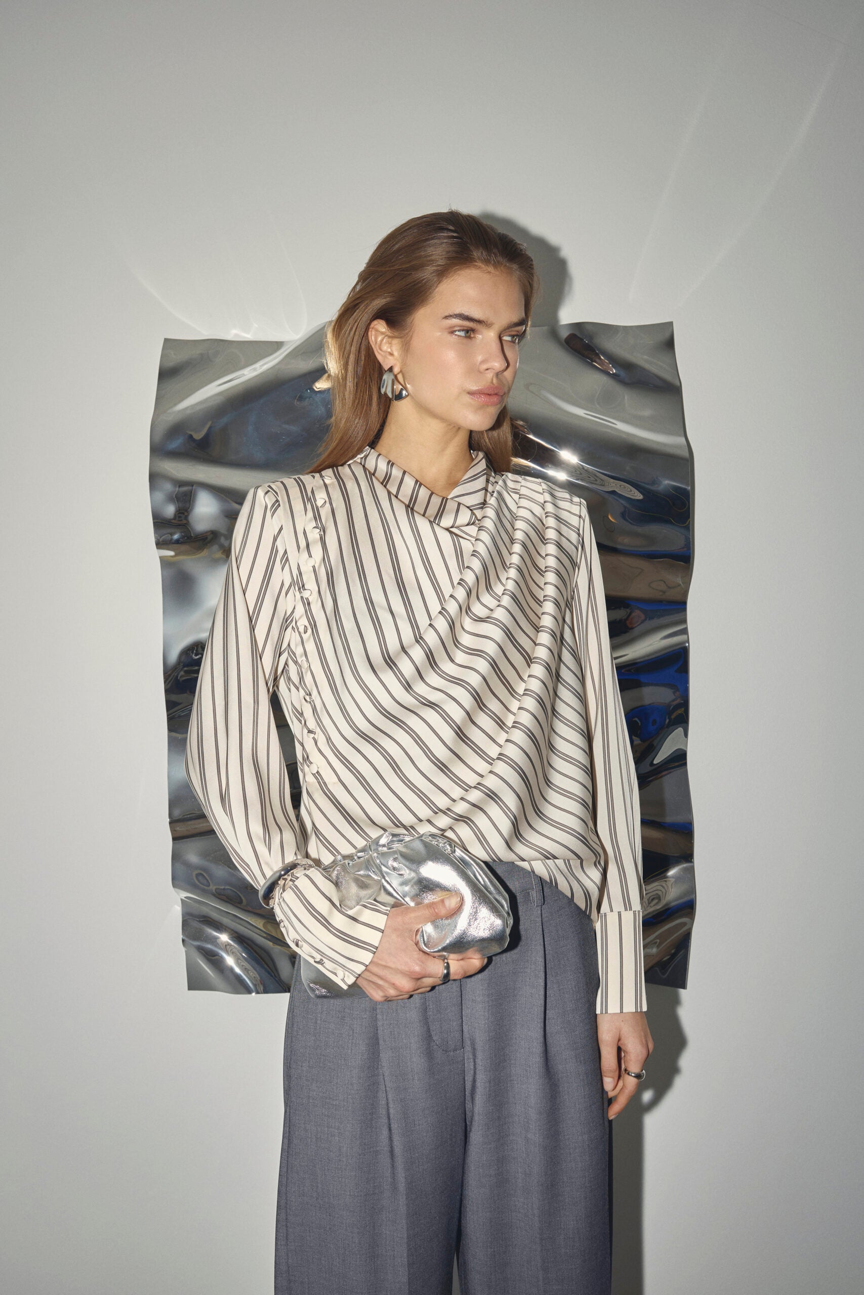 HellyCC Button Stripe Blouse - Off-White