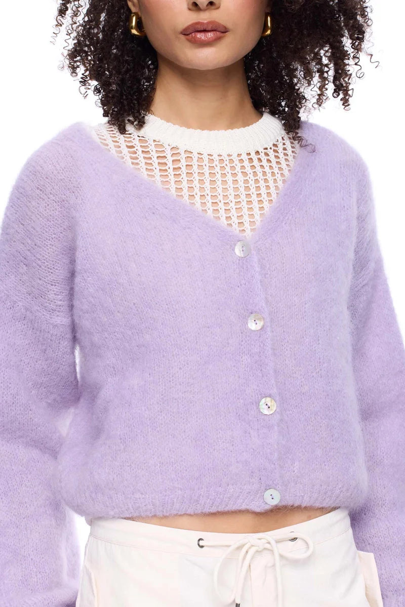 Cornelia Cropped Cardigan Light Purple Americandreams