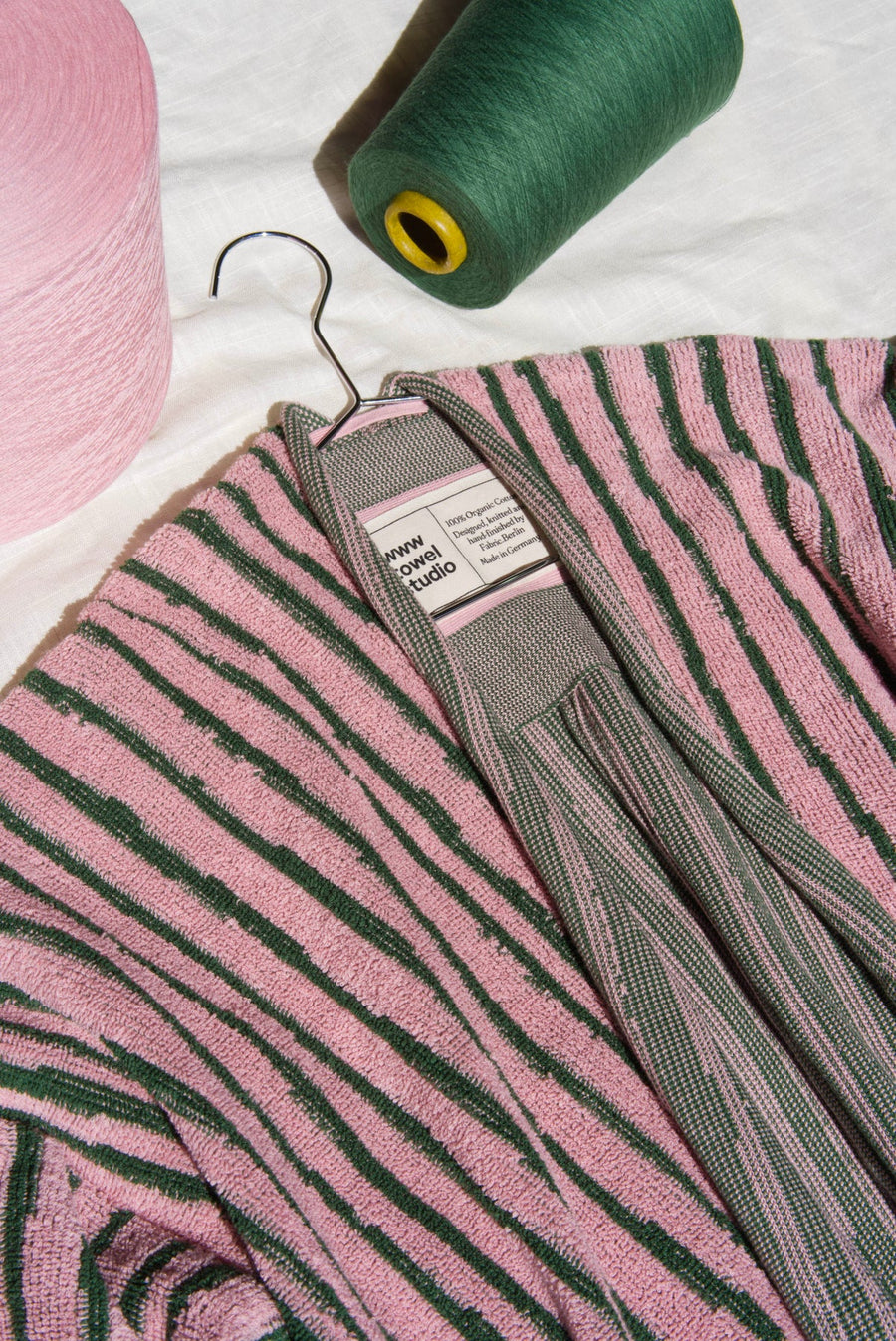 Knitted Bathrobe | Pink & Green | Stripe