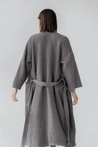 Dark Grey Linen & Cotton Honeycomb Waffle Bathrobe Linen Tales