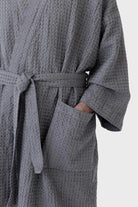 Dark Grey Linen & Cotton Honeycomb Waffle Bathrobe Linen Tales