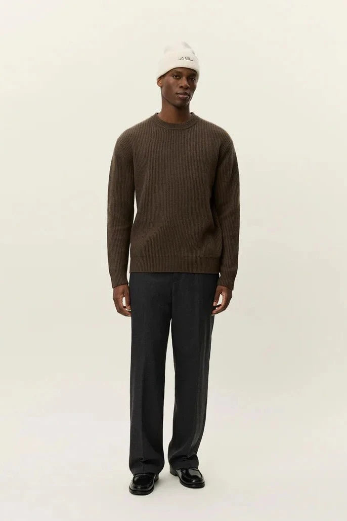 Eddie Wool Rib Crewneck Knit - Teak Les Deux