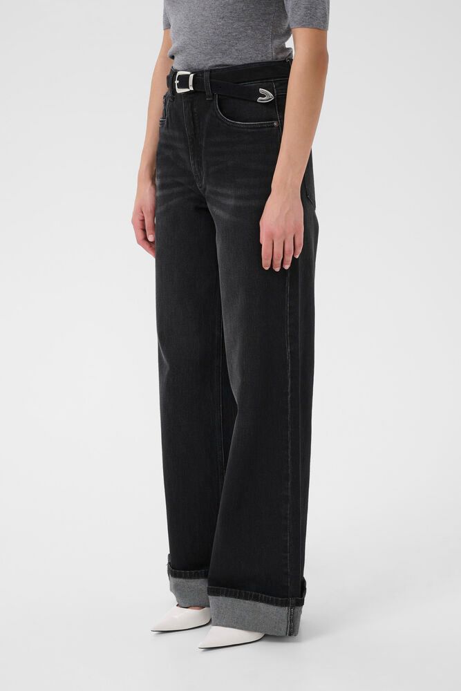 GZsara HW wide jeans - Washed Dark black Gestuz