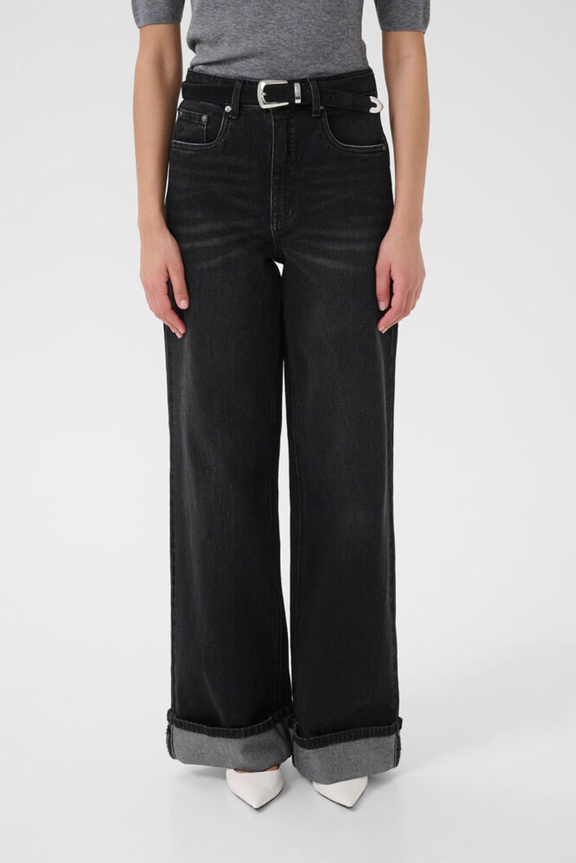 GZsara HW wide jeans - Washed Dark black Gestuz