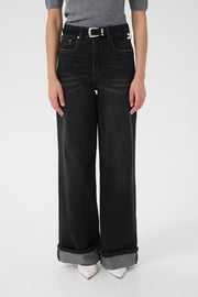 GZsara HW wide jeans - Washed Dark black Gestuz