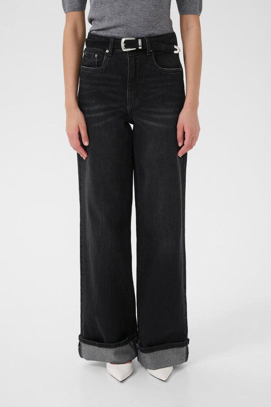 GZsara HW wide jeans - Washed Dark black Gestuz