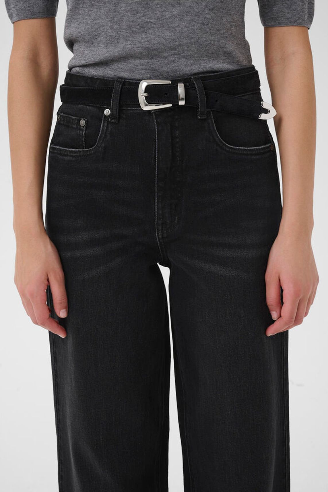 GZsara HW wide jeans - Washed Dark black Gestuz
