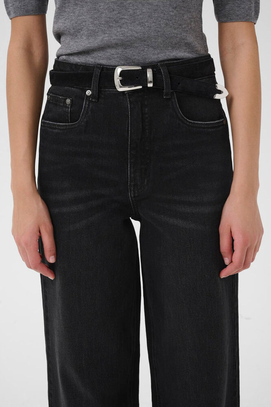 GZsara HW wide jeans - Washed Dark black Gestuz