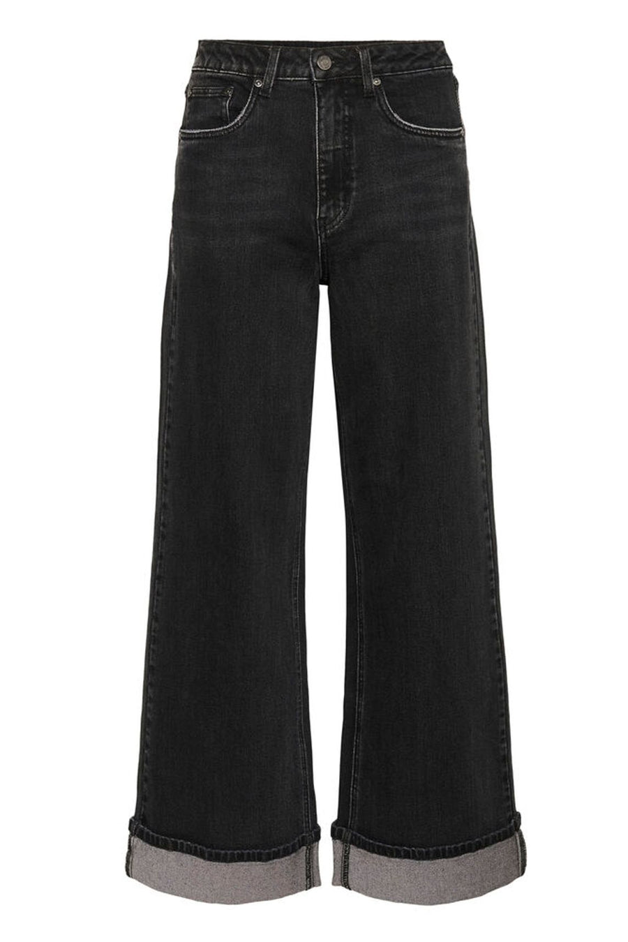 GZsara HW wide jeans - Washed Dark black Gestuz
