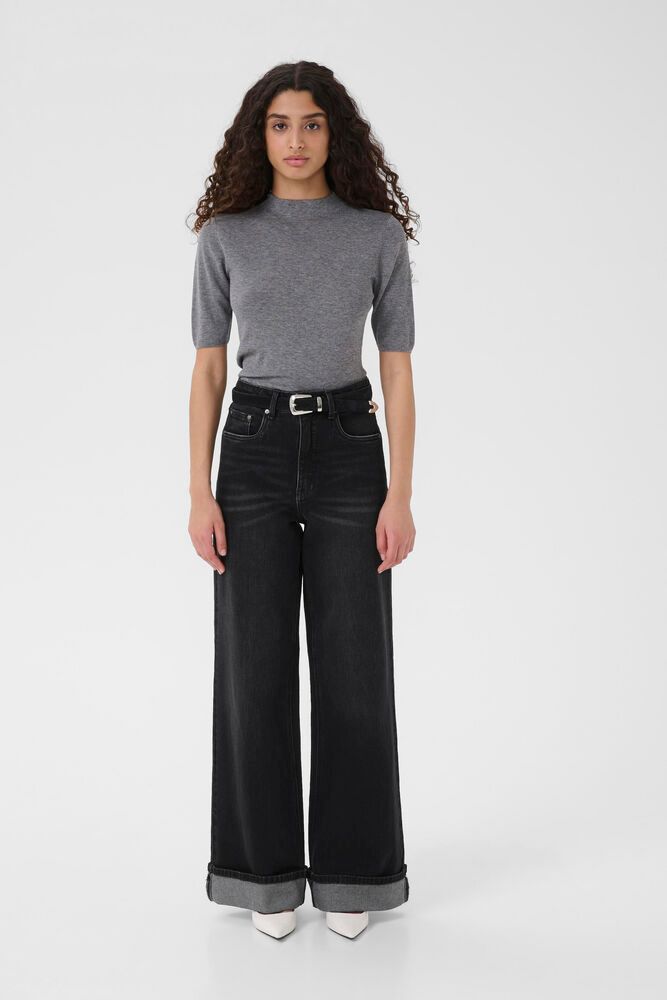 GZsara HW wide jeans - Washed Dark black Gestuz